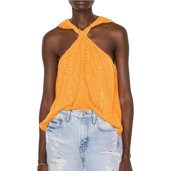 Frame Women’s Orange Silk Crinkled Pullover Lined Halter Top Blouse Size Small - Picture 1 of 11